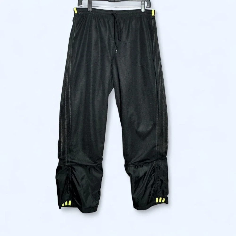 Vintage 2007 Adidas Men's L Black Yellow 3-Stripe Track Pants Y2K Windbreaker
